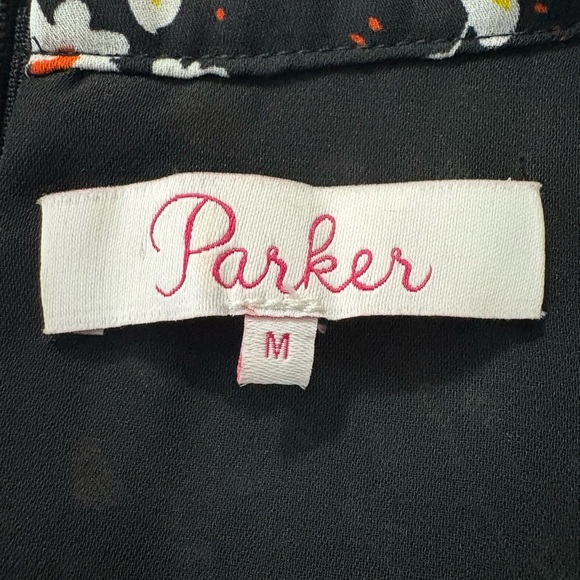 Parker Black and White Flutter Sleeve V-Neck w/ Tie Tiered Mini Dress. Back Zip - Picture 7 of 16